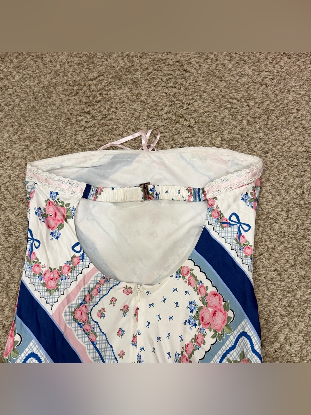 For love and lemons pink and blue floral patchwork strapless dress - Picture 5 of 9